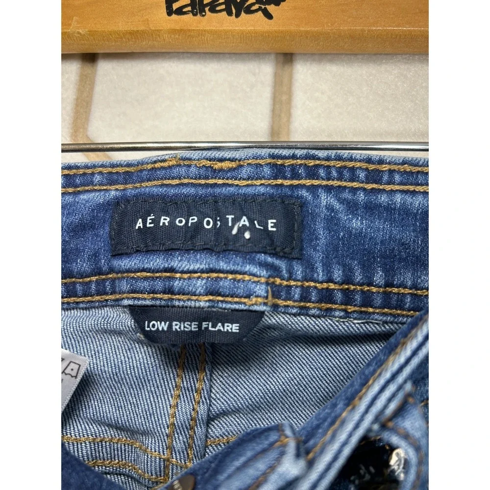 Aeropostale Women Low Rise Flare Jeans Blue Denim Stretch Casual Pants Size 4REG